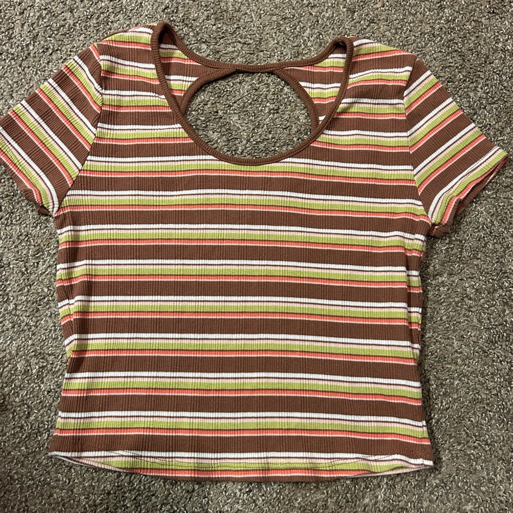 SO Brown and Orange Crop Cut Out T-Shirt